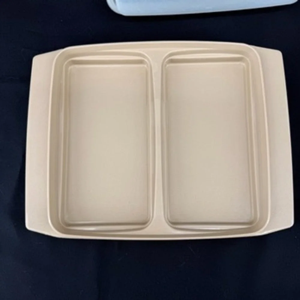 Vintage Tupperware Deviled Egg Keeper 723 Almond Beige 16 Slot Carrier with Lid